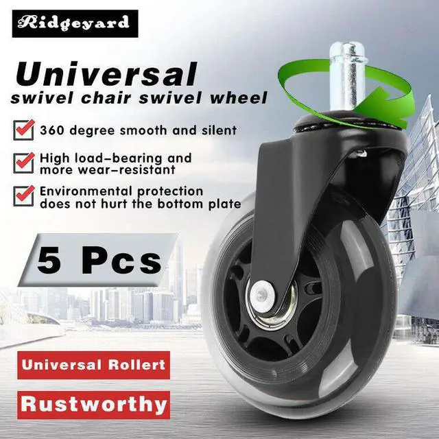 Alt view image 2 of 6 - Set of 5 Office Chair Caster Rubber Swivel Wheels Replacement Heavy Duty 3 inch
