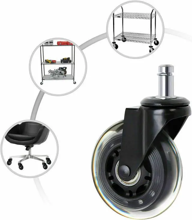 Alt view image 3 of 6 - Set of 5 Office Chair Caster Rubber Swivel Wheels Replacement Heavy Duty 3 inch
