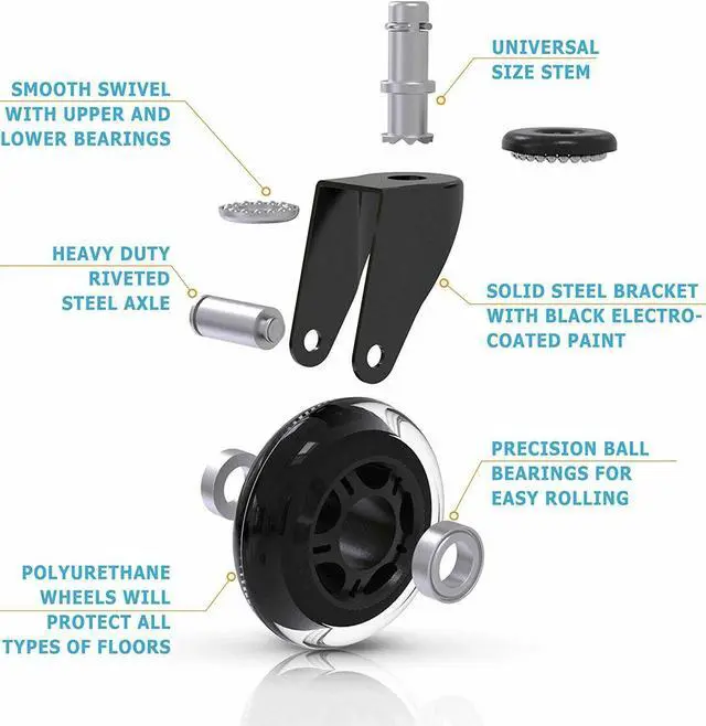 Alt view image 6 of 6 - Set of 5 Office Chair Caster Rubber Swivel Wheels Replacement Heavy Duty 3 inch