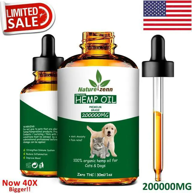 Main image of Hemp Oil for Dogs Cats Pets 200000mg - Calming Drops -100% Organic