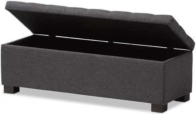 Alt view image 9 of 12 - Baxton Studio Roanoke Modern and Contemporary Dark Grey Fabric Upholstered Grid-Tufting Storage Ottoman Bench