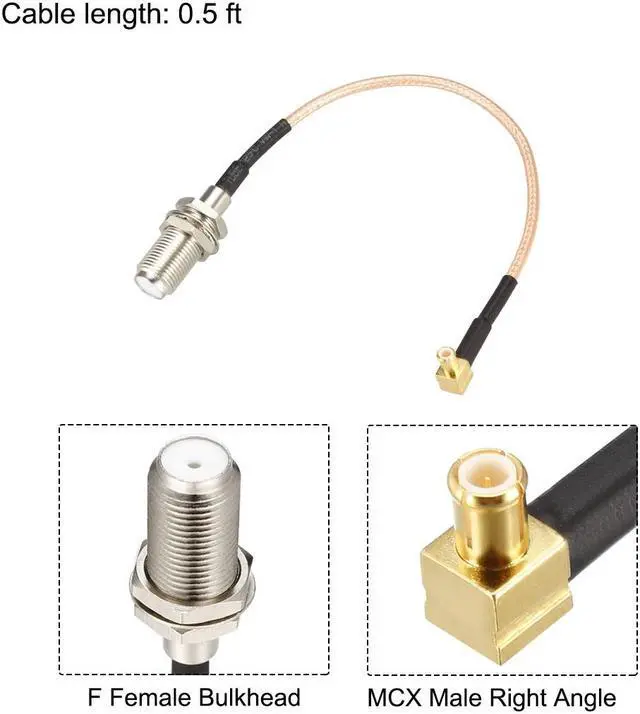 Alt view image 2 of 4 - RG316 Coax Cable MCX Male Right Angle to F Female RF Coaxial Cable 0.5-feet