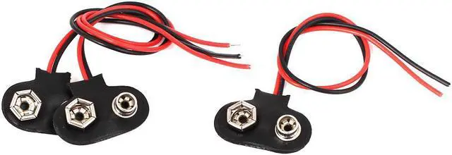 Main image of 3 Pcs 15cm Wire Black Faux Leather 9V Battery Clips Buckles Connectors