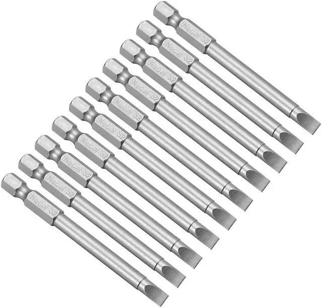 Main image of 10 Pcs 1/4" Hex Shank 75mm Length Magnetic SL5 Slot Head Screwdriver Bits S2 Alloy Steel