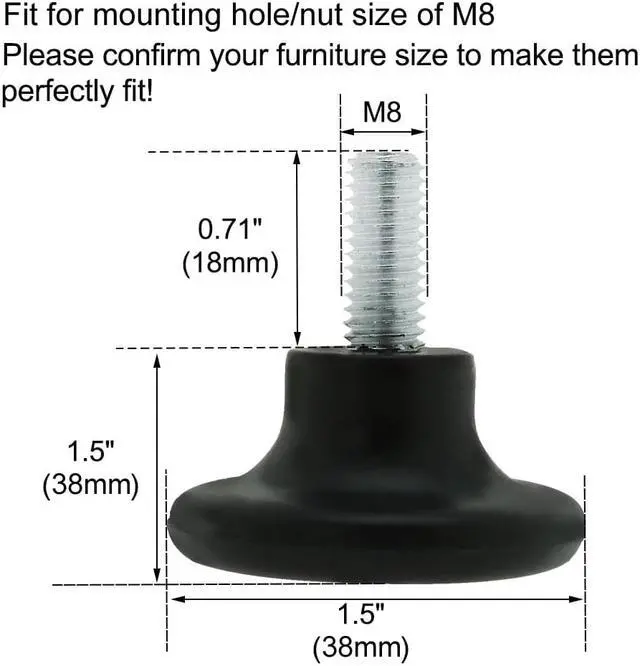 Alt view image 2 of 7 - M8 x 18 x 38mm Leveling Adjustable feet Furniture Protector for Desk Leg 8pcs