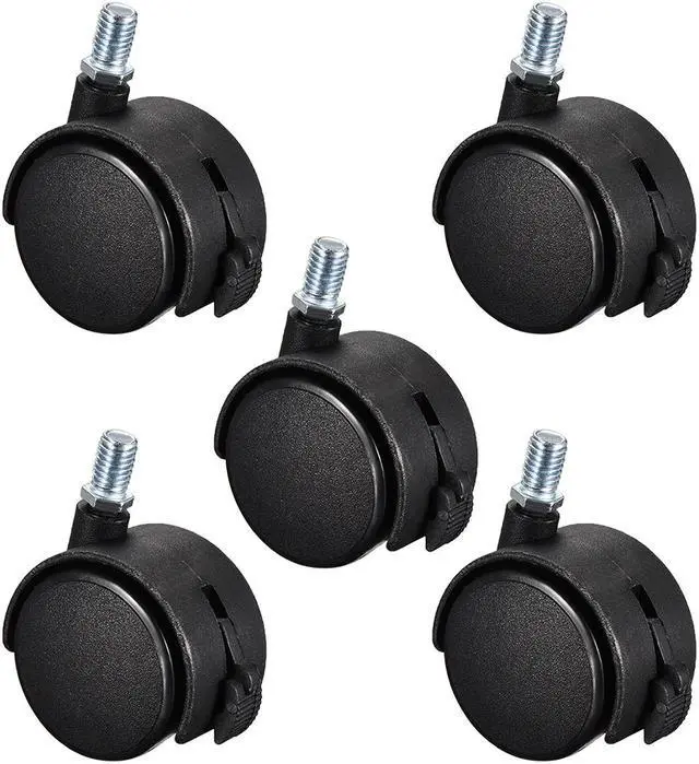 Main image of Furniture Casters 2 Inch Nylon M10 x 15mm Threaded Stem Swivel Caster Wheels w Brake, 38lb Capacity Each Wheel, 5 Pcs