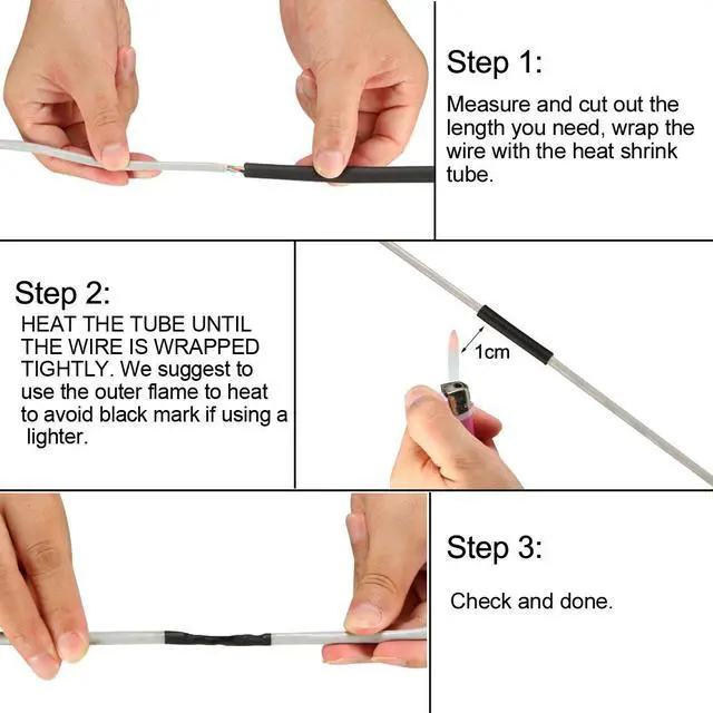 Alt view image 5 of 5 - Heat Shink Tubing, 1/8"(3mm) Dia 7.4mm Flat Width 3:1 Ratio Shrinkable Tube Cable Sleeve 5m - Black