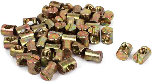 Main image of Unique Bargains 50pcs M8x12mmx15mm Bed Crib Chair Barrel Bolts Cross Dowel Slotted Furniture Nut