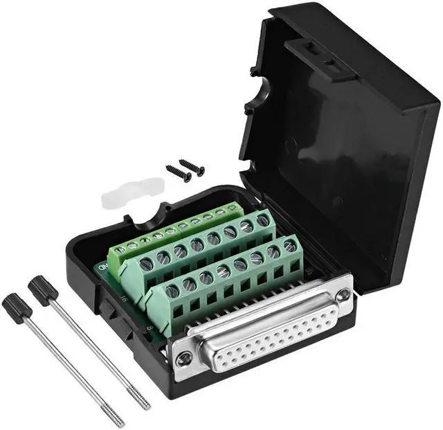 Main image of D-sub DB25 Breakout Board Connector with Case 25 Pin 2 Row Female Port Solderless Terminal Block Adapter with Thumb Screws