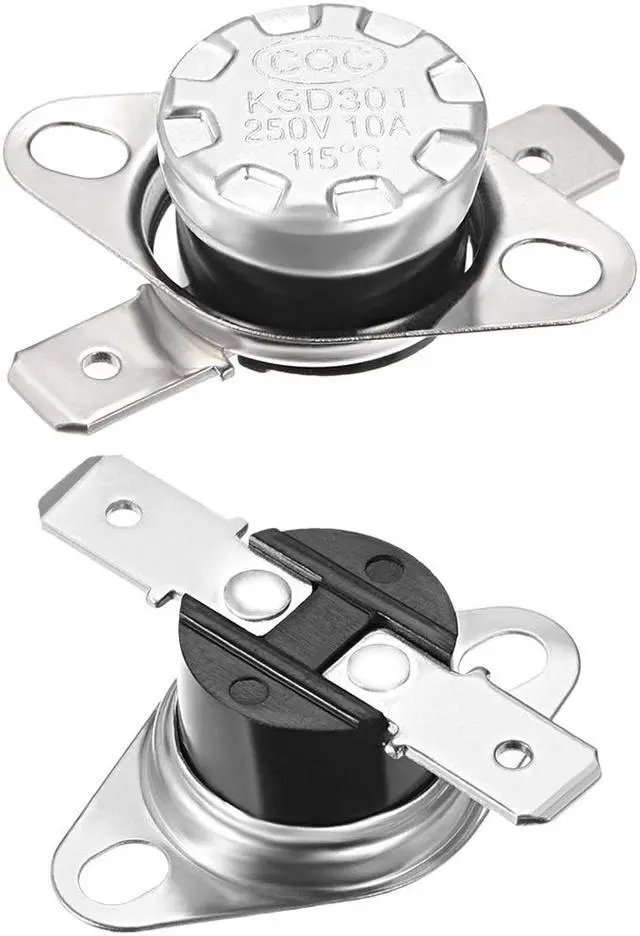Main image of KSD301 Thermostat, Temperature Control Switch 115°C 10A Normally Closed N.C 6.3mm Pin 2pcs