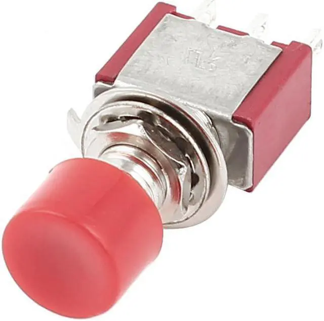Alt view image 2 of 2 - Unique Bargains AC 120V 5A 3Pin SPDT 1NO 1NC Momentary Red Cap Push Button Switch