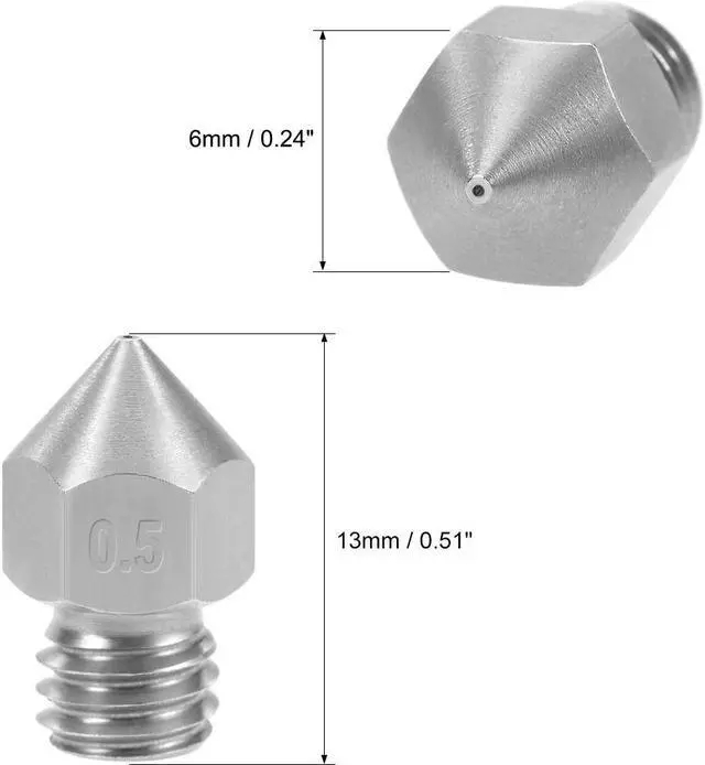 Alt view image 3 of 4 - 0.5mm 3D Printer Nozzles Head M6 Thread Replacement for MK8 1.75mm Extruder Print, Stainless Steel 5pcs