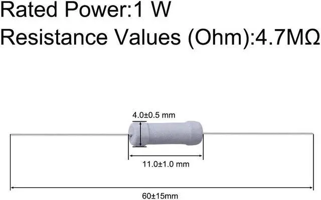Alt view image 2 of 5 - 50 Pcs Metal Oxide Film Resistor, 5% Tolerance, Axial Lead, 1W, Flame Proof, 4.7M Ohm Resistance for DIY Electronic Projects and Experiments