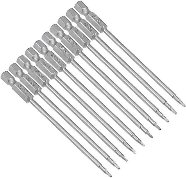 Main image of 10 Pcs 1/4" Hex Shank T6 Magnetic Security Torx Screwdriver Bits 100mm Length