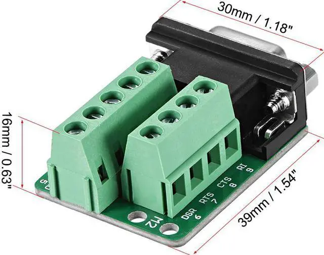 Alt view image 2 of 4 - D-sub DB9 Breakout Board Connector 9 Pin 2-row Female Port Solderless Terminal Block Adapter with Positioning Nuts