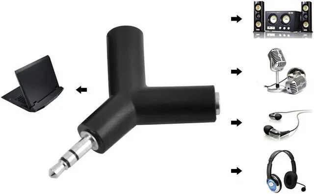 Alt view image 4 of 4 - Y Shaped 3.5mm Male to Double 3.5mm Female Jack Adapter Connector Keyring Black