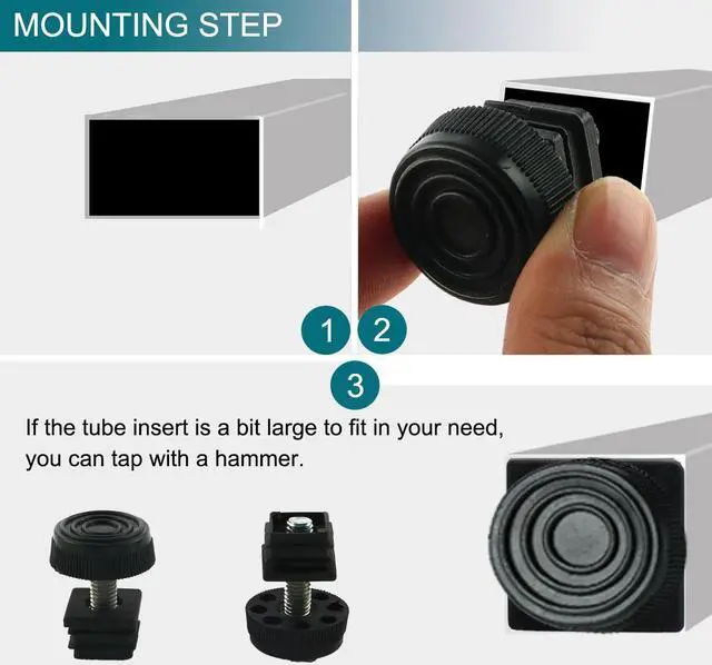 Alt view image 5 of 7 - Adjustable Leveling Feet 20 x 20mm Square Tube Insert Kit Furniture Glide 4 Sets