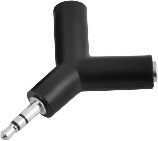 Alt view image 3 of 4 - Y Shaped 3.5mm Male to Double 3.5mm Female Jack Adapter Connector Keyring Black