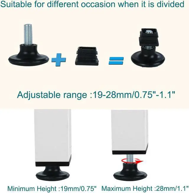 Alt view image 3 of 7 - Adjustable Leveling Feet 30 x 30mm Tube Inserts Furniture Desk Glide 8 Sets
