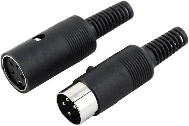 Main image of Pair Black Plastic Cover DIN 4 Pin Male + Female Straight Audio Adapter