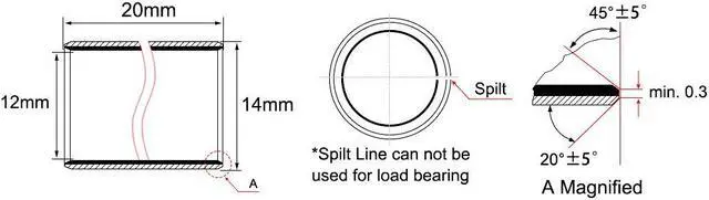Alt view image 3 of 3 - Sleeve (Plain) Bearings, 12mm Bore x 14mm OD x 20mm Length Wrapped Oilless Bushings (Pack of 6)