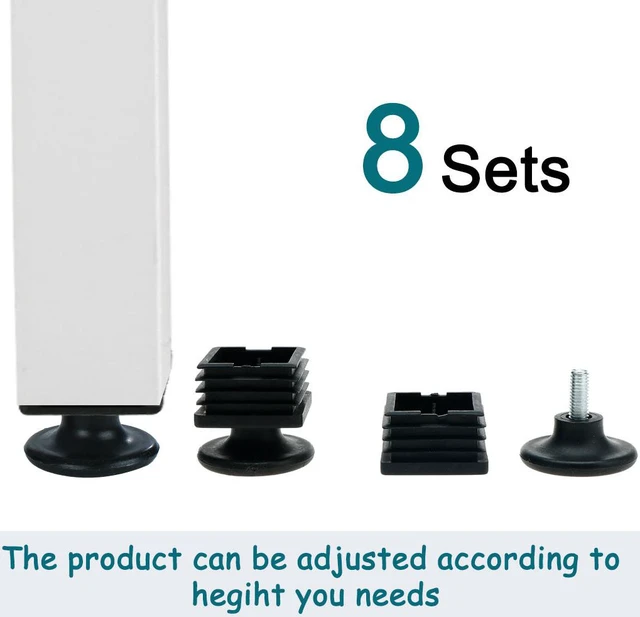 Alt view image 7 of 7 - Leveling Feet 40 x 40mm Square Tube Insert Adjustable Leveler for Cabinet 8 Sets