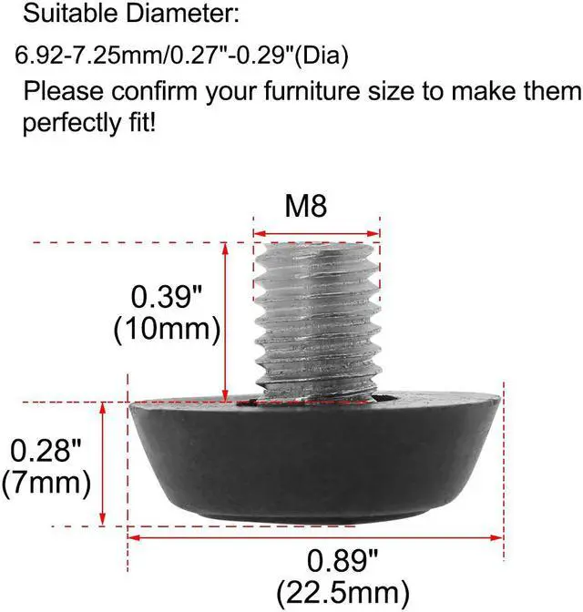 Alt view image 2 of 7 - M8 x 10 x 22.5mm Furniture Leveling Feet Floor Protector for Table Leg 10pcs