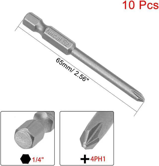 Alt view image 2 of 4 - 10Pcs 1/4-Inch Hex Shank 65mm Length Phillips 4PH1 Magnetic Screw Driver S2 Screwdriver Bits