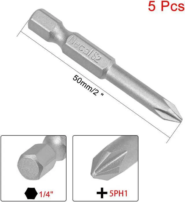 Alt view image 2 of 4 - 5Pcs 1/4-Inch Hex Shank 50mm Length Phillips 5PH1 Magnetic Screw Driver S2 Screwdriver Bits