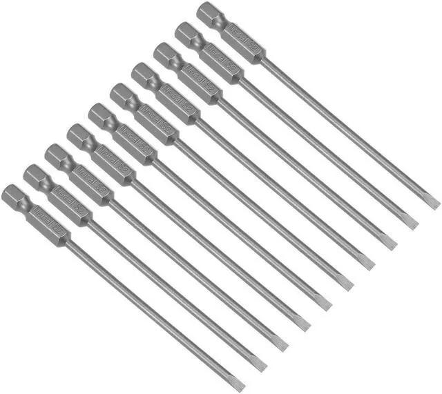 Main image of 10pcs 100mm 1/4" Hex Shank SL3 Magnetic Slotted Head Screwdriver Bits S2