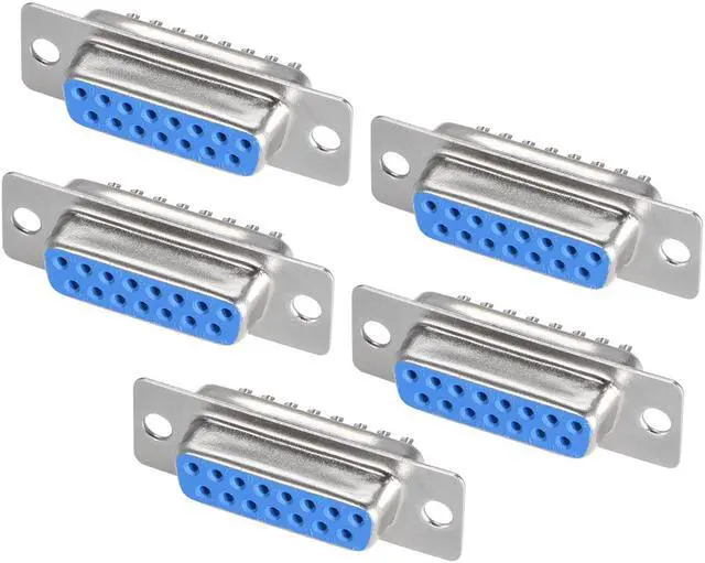 Main image of D-sub Connector DB15 Female Socket 15-pin 2-row Port Terminal Breakout for Mechanical Equipment CNC Computers Blue Pack of 5