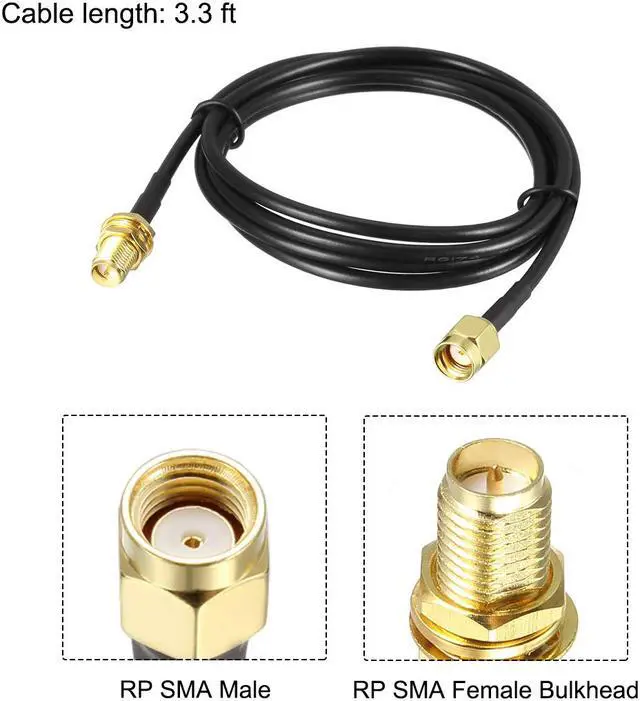 Alt view image 2 of 4 - Antenna Extension Cable RP-SMA Male to RP-SMA Female Low Loss RG174 3.3 ft 2pcs