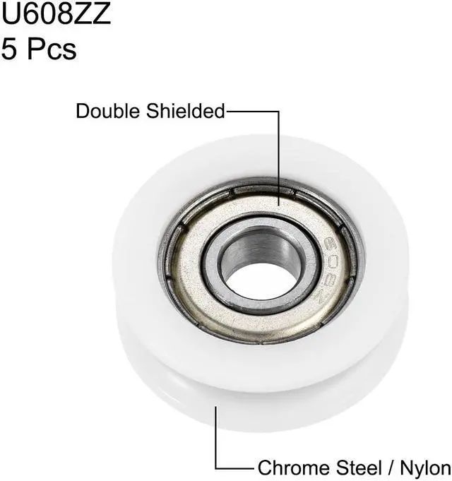 Alt view image 2 of 4 - U608ZZ 608 Nylon U Groove Bearings 8x30x10mm Double Metal Shielded (GCr15) Chrome Steel Ball Bearings 5pcs