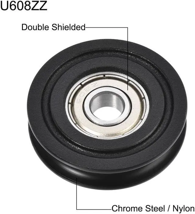 Alt view image 2 of 4 - U608ZZ U Groove Guide Pulley Rail Ball Bearings 8x40x10mm Double Metal Shielded (GCr15) Chrome Steel Bearings Roller Guide Wheel Black