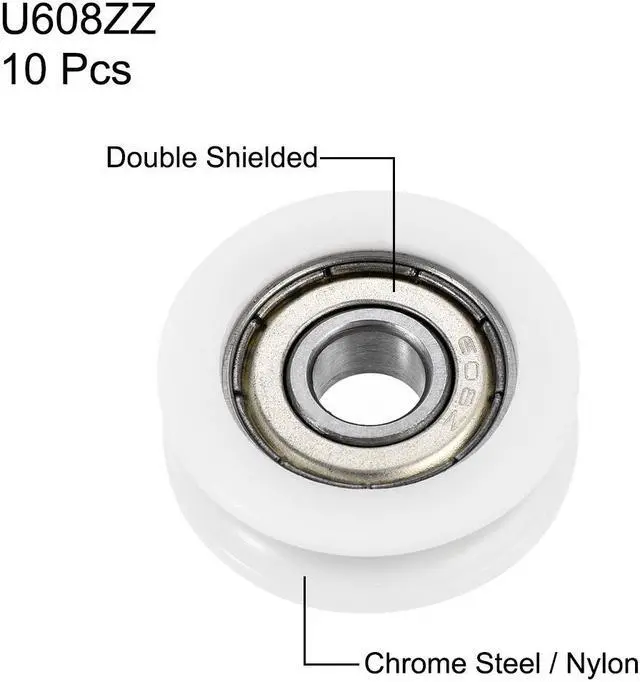 Alt view image 2 of 4 - U608ZZ 608 Nylon U Groove Bearings 8x30x10mm Double Metal Shielded (GCr15) Chrome Steel Ball Bearings 10pcs