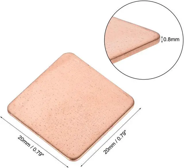 Alt view image 2 of 3 - Flat IC Chipset Thermal Copper Heatsink for CPU GPU RAM 20 x 20 x 0.8mm 5pcs