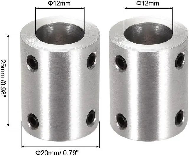 Alt view image 3 of 3 - 12mm to 12mm Bore Rigid Coupling Set Screw L25XD20 Aluminum Alloy,Shaft Coupler Connector,Motor Accessories,2pcs