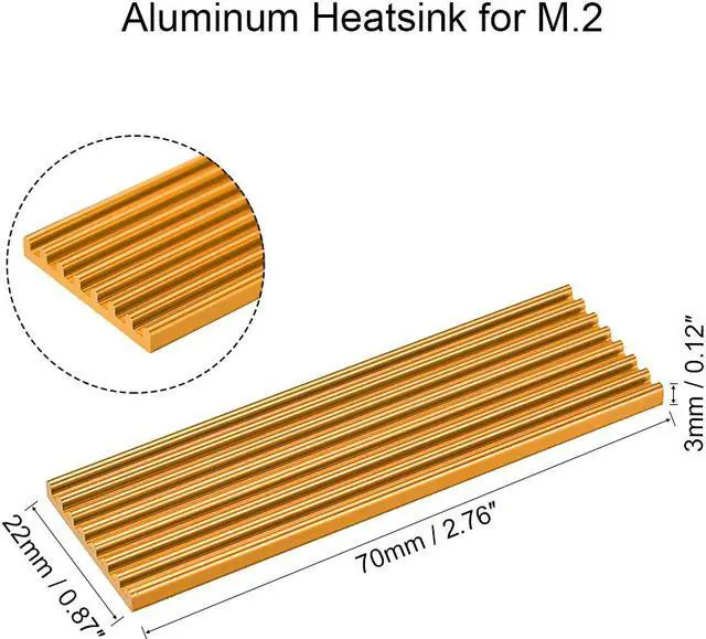 Alt view image 2 of 4 - M.2 Aluminum Heatsink Kit 70x22x3mm Golden Tone with Silicone Thermal Pads for 2280 SSD