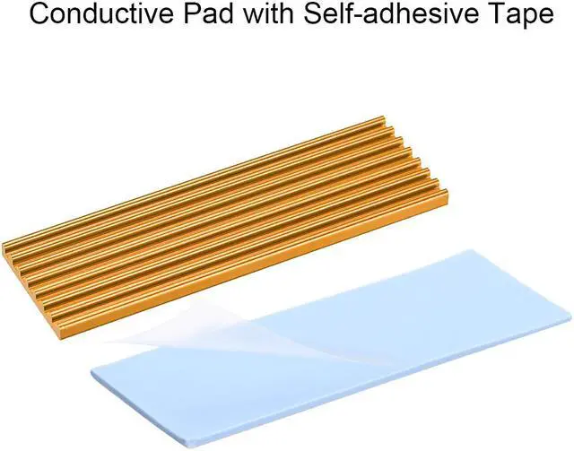 Alt view image 3 of 4 - M.2 Aluminum Heatsink Kit 70x22x3mm Golden Tone with Silicone Thermal Pads for 2280 SSD