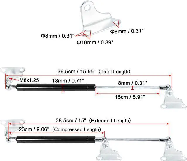 Alt view image 2 of 7 - 2Pcs 15 inch 200N/45LB Black Universal Lift Supports Struts Shocks Gas Spring for Car Boat RV