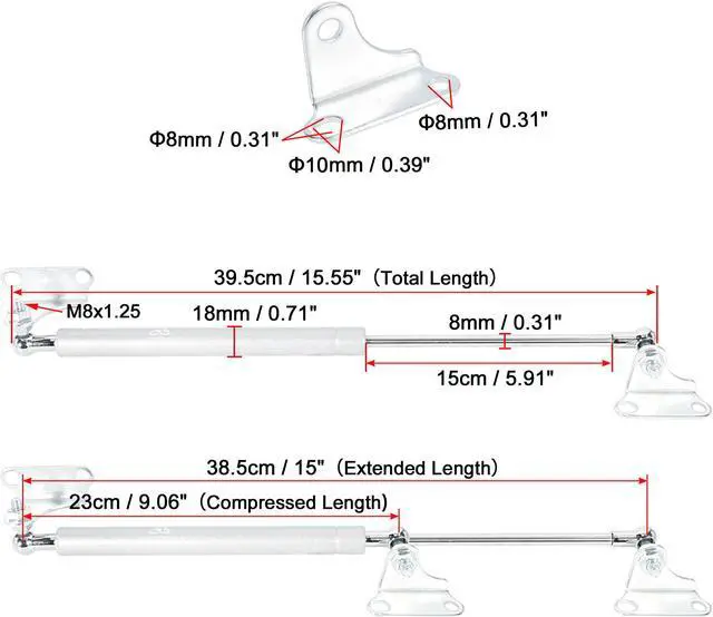 Alt view image 2 of 7 - 4Pcs 15 inch 300N/67LB Silver Tone Universal Lift Supports Struts Shocks Gas Spring for Car Boat RV