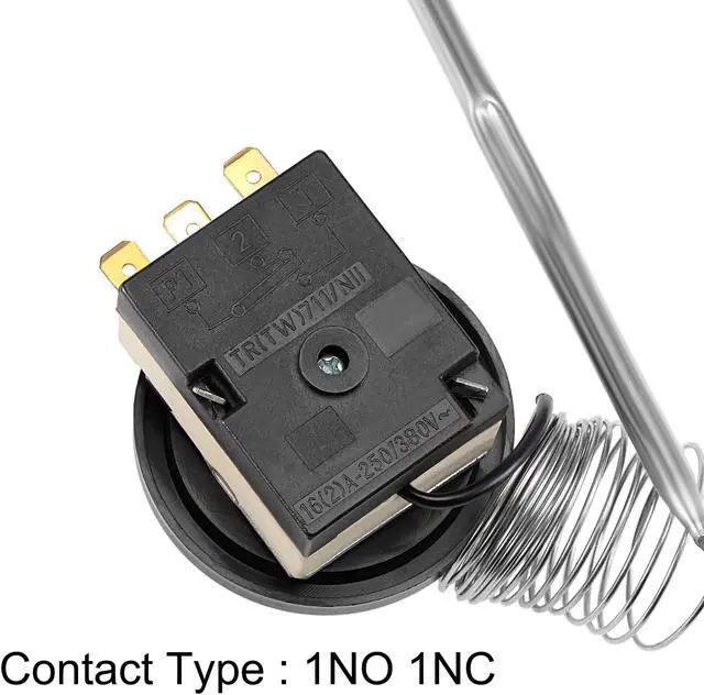 Alt view image 3 of 3 - 1NO 1NC 250/380V 16(2)A 0-50C Temperature Control Switch Capillary Thermostat for Oven Refrigerator Heater, 1.5m Length, with 2 Screws
