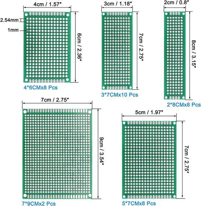Alt view image 2 of 6 - Double-Sided PCB Board Printed Circuit Boards Kit (5 Sizes - 2x8 3x7 4x6 5x7 7x9 ) Prototyping Board for DIY Soldering Electronic Projects Practice Test Circuit 36pcs
