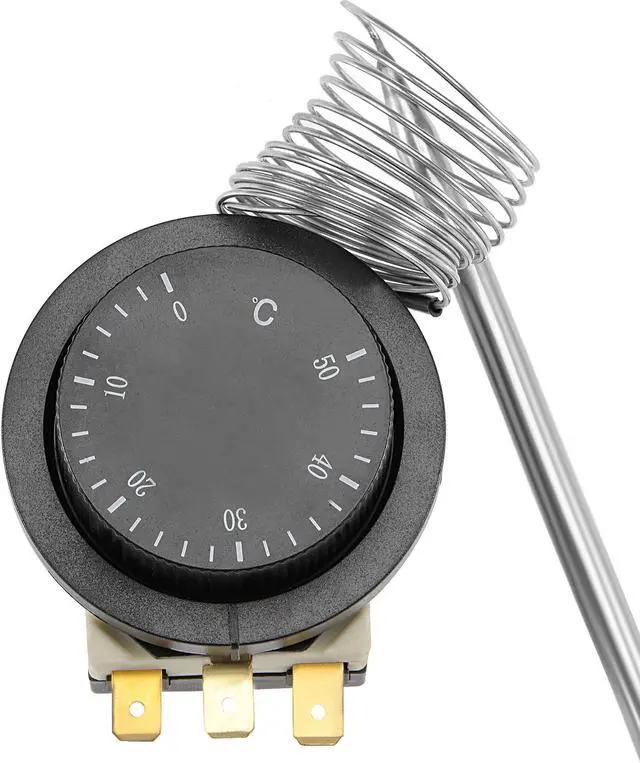 Alt view image 2 of 3 - 1NO 1NC 250/380V 16(2)A 0-50C Temperature Control Switch Capillary Thermostat for Oven Refrigerator Heater, 1.5m Length, with 2 Screws