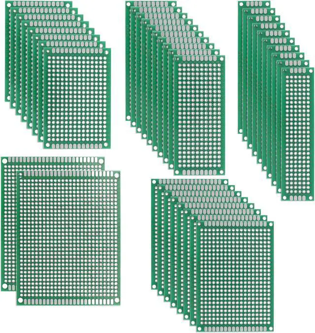 Main image of Double-Sided PCB Board Printed Circuit Boards Kit (5 Sizes - 2x8 3x7 4x6 5x7 7x9 ) Prototyping Board for DIY Soldering Electronic Projects Practice Test Circuit 36pcs