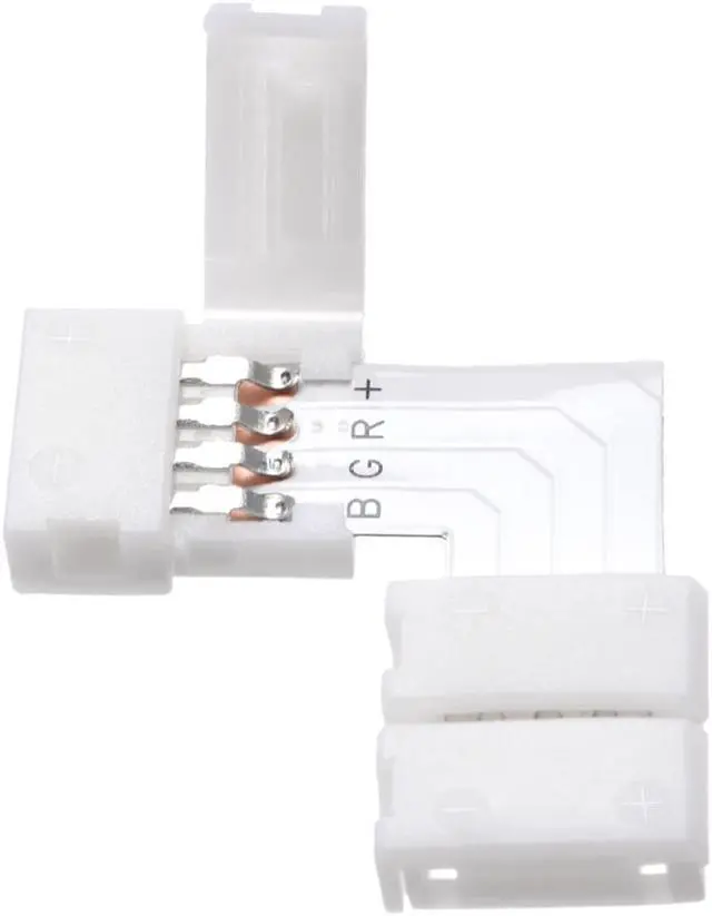 Alt view image 3 of 4 - 10mm 4P L-shape LED Strip Connector Right Angle Corner Connectors Clip for 5050 RGB 4 Conductor LED Strip Lights Strip to Strip 10Pcs