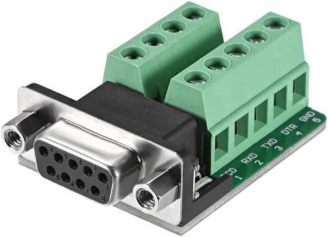 Main image of D-sub DB9 Breakout Board Connector 9 Pin 2-row Female Port Solderless Terminal Block Adapter with Positioning Nuts