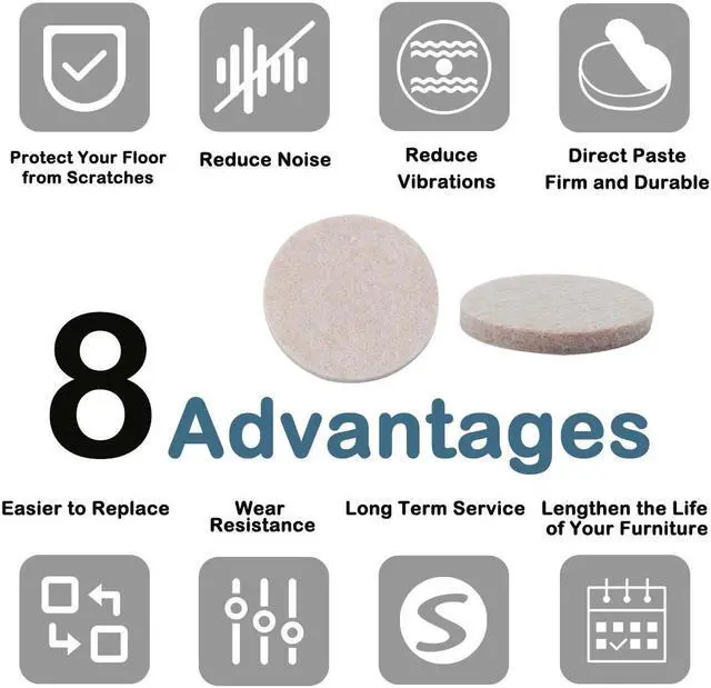 Alt view image 6 of 7 - Felt Furniture Pad Round 1 1/4" Self Adhesive Anti-scratch Floor Protector 60pcs