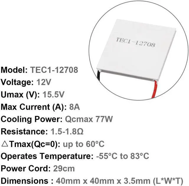 Alt view image 3 of 4 - TEC1-12708 Thermoelectric Cooler Heat Sink Cooling Peltier 12 Volt 77 Watt