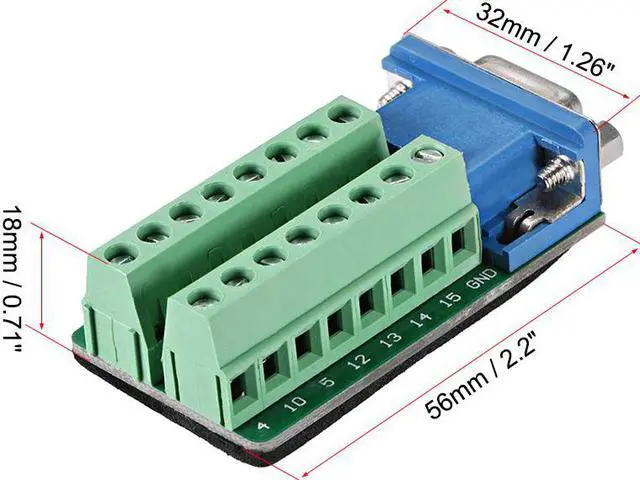Alt view image 2 of 3 - D-sub DB15 Breakout Board Connector 15 Pin 3-row Female Port Solderless Terminal Block Adapter with Positioning Nuts